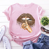 ZOGANKIN Summer Fashion Shirt Lips Leopard Graphic T Shirt Women Tops Base O-neckBlack Tees Kiss Leopard Lip Funny Girls Tshirt
