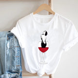 Women Printing Clothing Wine Lady Short Sleeve Casual 90s Cartoon Fashion Clothes Print Tee Top Tshirt Female Graphic T-shirt