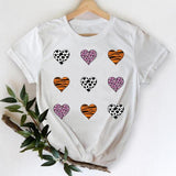 T-shirts Women 2021 Leopard Heart Casual 90s Fashion Trend Printing Clothes Graphic Tshirt Top Lady Print Female Tee T-Shirt