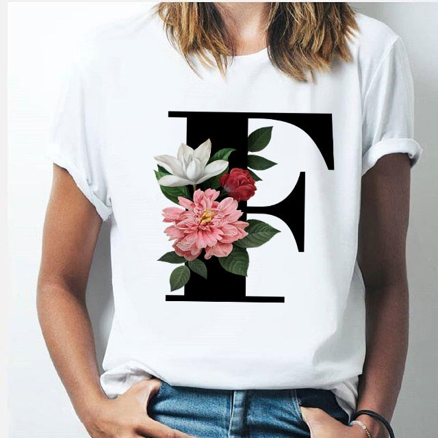 26 alphabet letter women T-shirt Girl