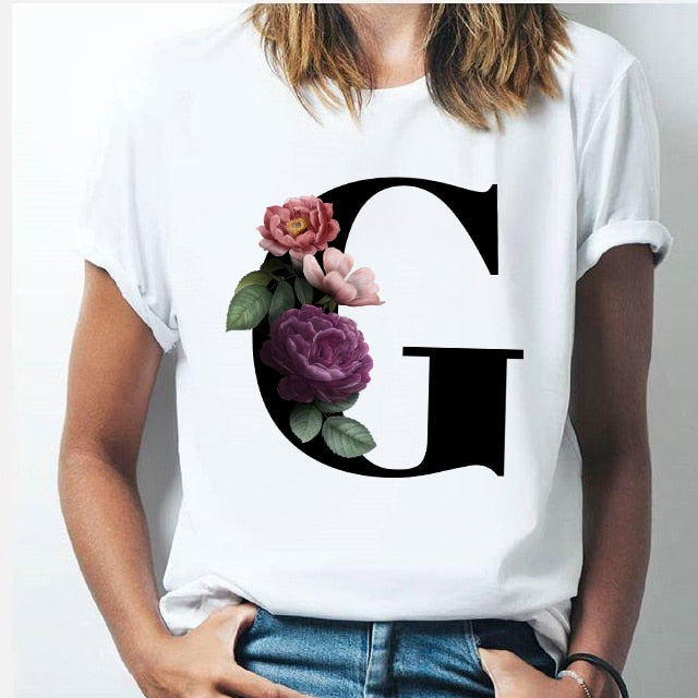 26 alphabet letter women T-shirt Girl