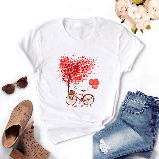 Women Bicycle Black T Shirt Girl Harajuku Korean Style Graphic Tops 2020 Kawaii Female T-shirt,Drop Ship