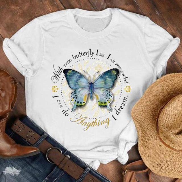 Women Lady Cartoon Butterfly Floral Elegant 2020 Fall Autumn Shirt Clothes Tshirt Tee Womens Top Female Print T Graphic T-shirt