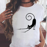 Women Graphic Printing Fashion Cat Animal 90s Clothing Short Sleeve Cartoon Summer Print Female Clothes Tops Tees Tshirt T-Shirt
