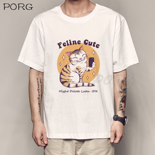 Men Catana Cool Summer Loose Men/Women T Shirt Casual Short Sleeve Cat Print Anime Tshirt Japanese Summer T-Shirt Tops Tee Shirt