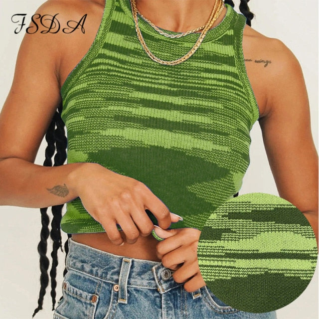 FSDA 2021 Knit Crop Top Women Sleeveless Basic T Shirts